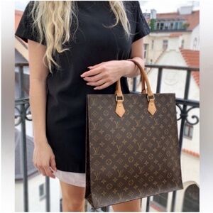 Authentic Louis Vuitton Monogram Sac Plat Tote Bag brown monogram LV M51140